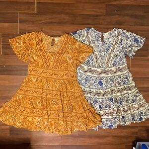 2 Bila Women's Soft Short Swingy Crepe Tiered Floral Paisley Dresses S & M